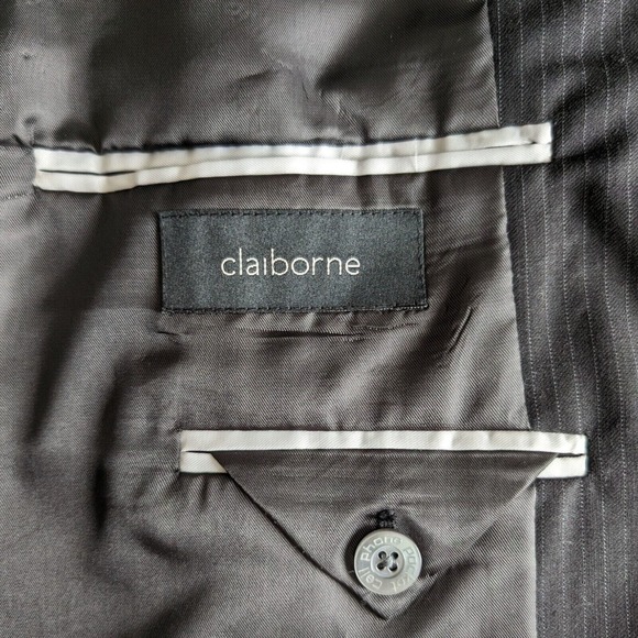 Claiborne 100% Wool Charcoal Pinstriped Suit Jacket Blazer 42 R New With Tags - Picture 6 of 13